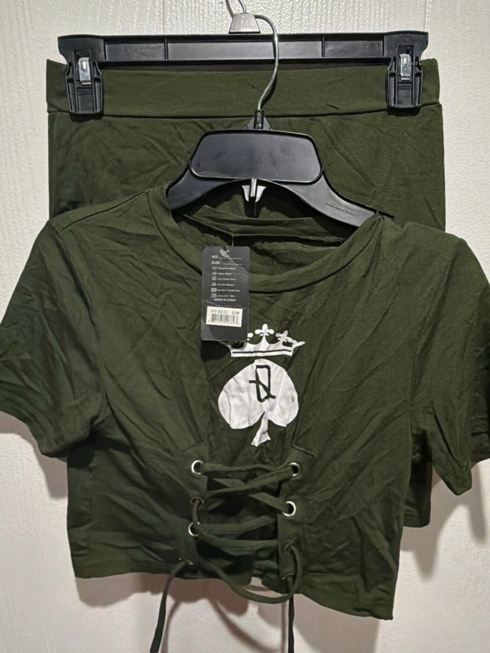Olive Green Lace-Up Crop Top for Kids